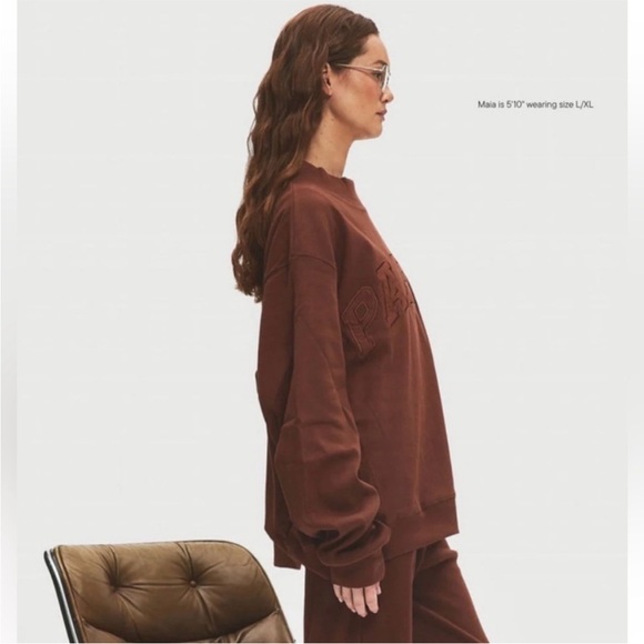 Parke Ribbed Varsity Pullover Mockneck Sweatshirt in Mocha S/M - Picture 4 of 8